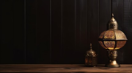 festive eidulfitri traditional lamp on dark wooden background