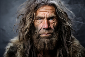 Portrait of a neanderthal man prehistoric human - obrazy, fototapety, plakaty
