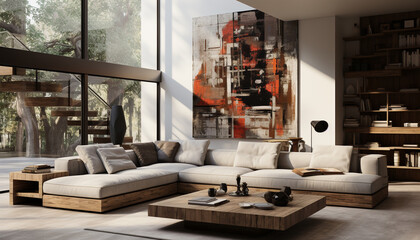 Modern domestic room with a comfortable sofa and elegant decor generated by AI