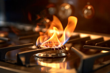 closeup of flame from gas stove - obrazy, fototapety, plakaty