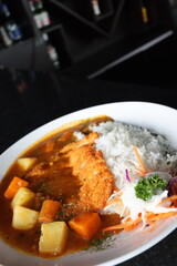 japanese food dori fish katsu with curry and rice