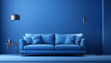 Comfortable sofa, modern lamp, elegant decor, luxurious bedroom, bright window generated by AI
