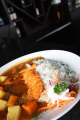 japanese food dori fish katsu with curry and rice
