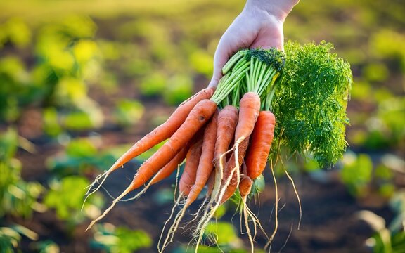 Raw carrots farmer harving agriculture concept vegetables organic nature