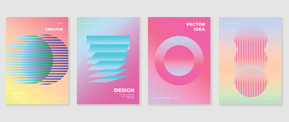 Idol lover posters set. Cute gradient holographic background vector with vibrant color, geometric shapes. Y2k trendy wallpaper design for social media, cards, banner, flyer, brochure. - obrazy, fototapety, plakaty