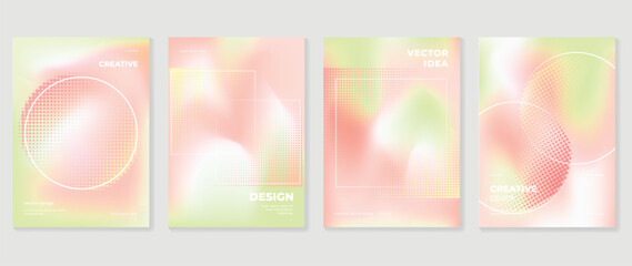 Idol lover posters set. Cute gradient holographic background vector with pastel color, border, halftone texture. Y2k trendy wallpaper design for social media, cards, banner, flyer, brochure. - obrazy, fototapety, plakaty