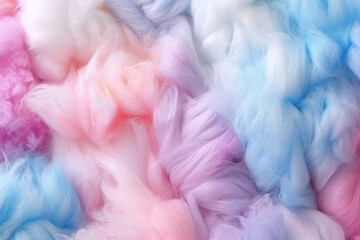 Fototapeta premium Full-surface texture of colorful rainbow-colored cotton candy resembling clouds.