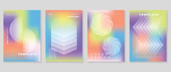 Idol lover posters set. Cute gradient holographic background vector with vibrant color, geometric shapes, flower. Y2k trendy wallpaper design for social media, cards, banner, flyer, brochure. - obrazy, fototapety, plakaty