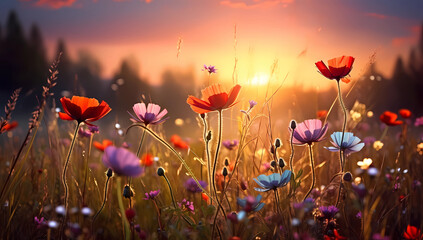 sunrise timelapse with colorful wildflowers