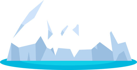 Iceberg Floating in Blue Ocean Vector Illustration. Big iceberg floating in sea flat vector illustration isolated on transparent background