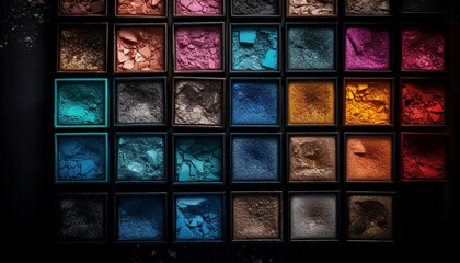 A multi colored palette of eyeshadows in a modern fashion set generated by AI