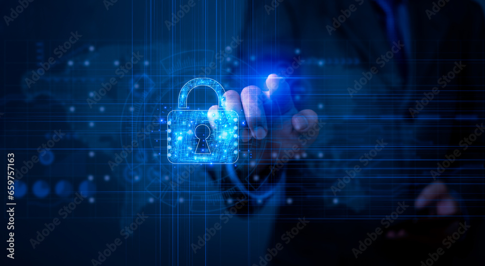 Wall mural cybersecurity protects digital information, computer systems, and networks, data privacy, secure pas
