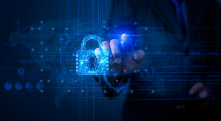 Cybersecurity protects digital information, computer systems, and networks, data privacy, secure passwords, and encryption to safeguard and ensure privacy. business technology shield safety hacker