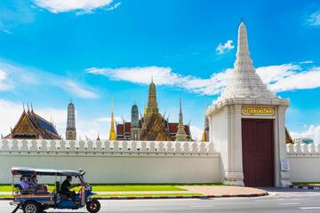 Tuk Tuk car on the road ,outside  Wat Phra Sri Rattana Satsadaram,Bangkok Thailand