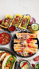 Mexican food, many dishes of the cuisine of Mexico.