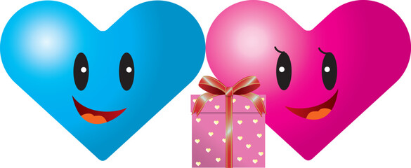 プレゼントボックスとハートのカップル
