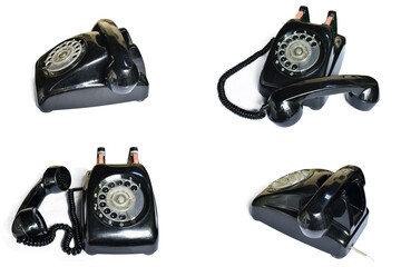 Old  Black telephone on white background,clipping path