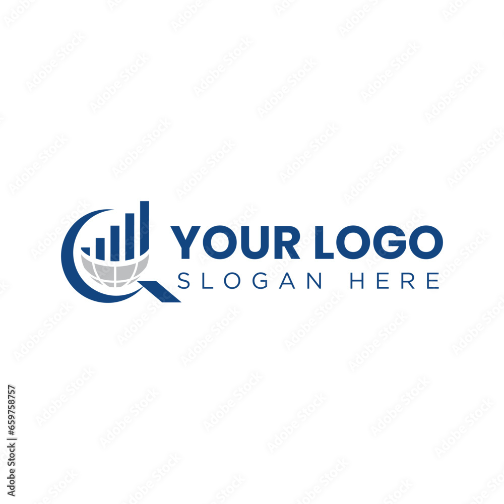 Wall mural this is a logo image of an initial letter q encircling a half globe with a graph bar above it for lo