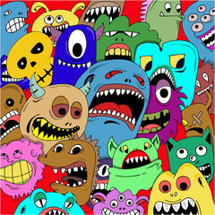 Vector illustration of Colorful Doodle cute Monster. Hand drawing Doodle