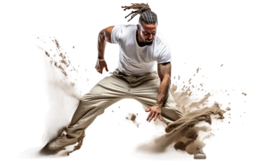 Draagtas A Man Energetically Engaged in a Capoeira Martial Arts Class Isolated on Transparent Background PNG. © Haider