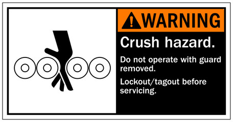 Cut and crush hazard warning sign and labels