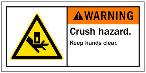 Cut and crush hazard warning sign and labels