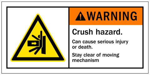 Cut and crush hazard warning sign and labels