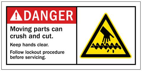 Cut and crush hazard warning sign and labels