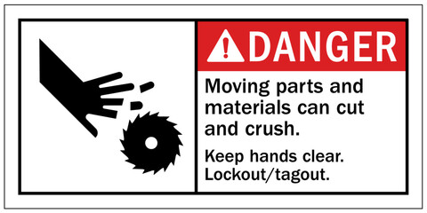 Cut and crush hazard warning sign and labels