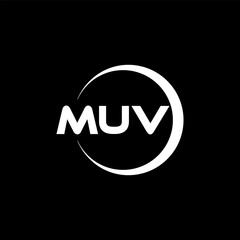 MUV letter logo design with black background in illustrator, cube logo, vector logo, modern alphabet font overlap style. calligraphy designs for logo, Poster, Invitation, etc.
