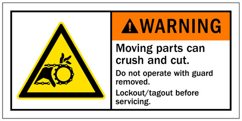 Cut and crush hazard warning sign and labels