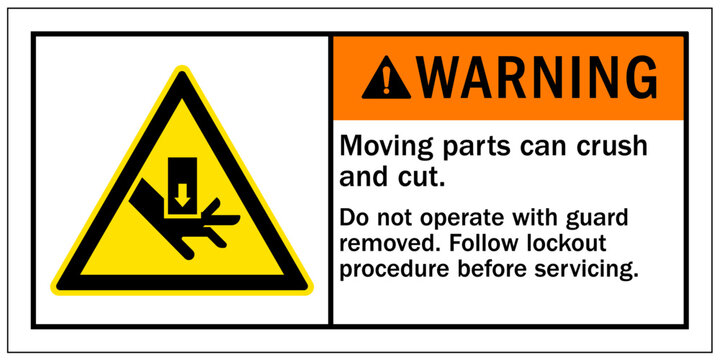 Cut and crush hazard warning sign and labels