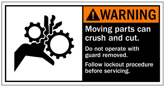 Cut and crush hazard warning sign and labels