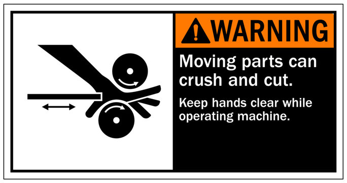 Cut and crush hazard warning sign and labels