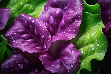 A detailed view of a purple flower adorned with glistening water droplets. Perfect for adding a touch of elegance to any design or project.