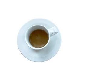 An isolated cup of espresso against a blank background - top view