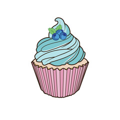 Sweet Blueberry Icing Blueberry Fruit Cupcake Illustration