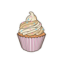 Sweet Vanilla Icing Cupcake with Sprinkles Illustration