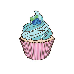 Sweet Blueberry Icing Blueberry Fruit Cupcake Illustration