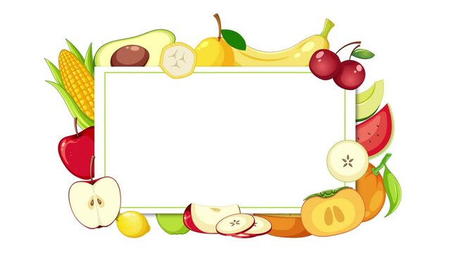 Colorful fruits and vegetables arranged in a border frame banner template.