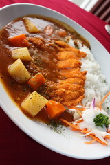 japanese food dori fish katsu with curry and rice