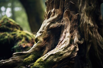 A detailed view of a tree trunk covered in vibrant green moss. This image can be used to depict nature, growth, or environmental themes.