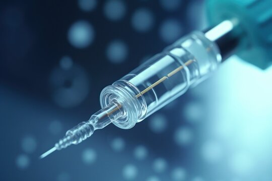 A close-up image of a syringe with a needle sticking out of it. This picture can be used to illustrate medical procedures, vaccinations, drug administration, or healthcare concepts.