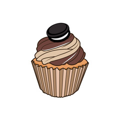 Sweet Chocolate Icing Chocolate Cookie Cupcake Illustration