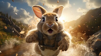rabbit epic escapades, digital art illustration, Generative AI