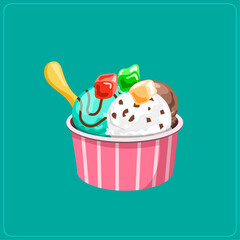Ice cream, there are many types to eat to cool off, with cute lines and sweet colors.
