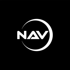 NAV letter logo design with black background in illustrator, cube logo, vector logo, modern alphabet font overlap style. calligraphy designs for logo, Poster, Invitation, etc.
