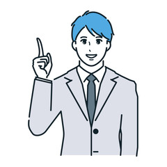 笑顔で説明をする男性のベクターイラスト素材。人差し指。
