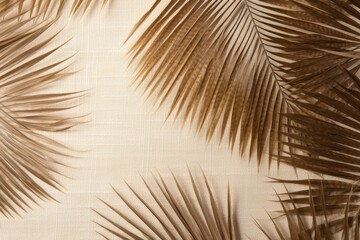 Obraz premium A background image for creative content featuring brown palm leaves framing the frame, with space for customization, providing a customizable backdrop. Photorealistic illustration