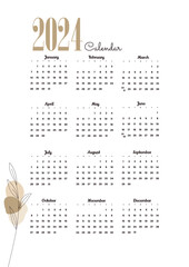 floral minimalist 2024 clean calendar template